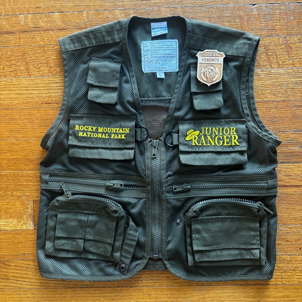 Junior Ranger Kids Activity Vest Rocky Mountain Yosemite National Park Olive L